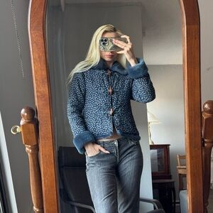 Korean style cute Blue Patterned Jacket with Toggle Closures